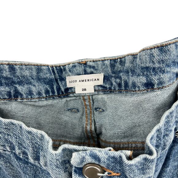 Good American Good Boy Straight Jeans Indigo678‎ Distressed Blue Plus Size 28 - Picture 9 of 13